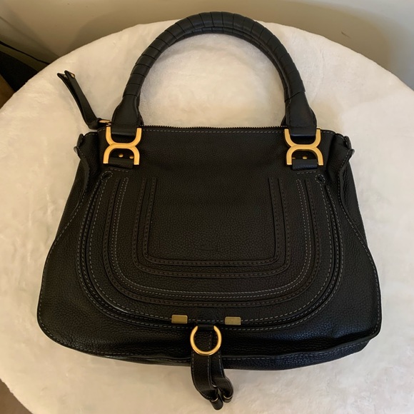 CHLOE Marcie Medium Black Textured Leader Shoulder Bag - Picture 2 of 16